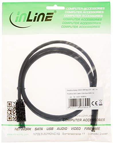 InLine 34001 FireWire kabel, IEEE1394 6pólová zástrčka / zástrčka, černá, 1 m