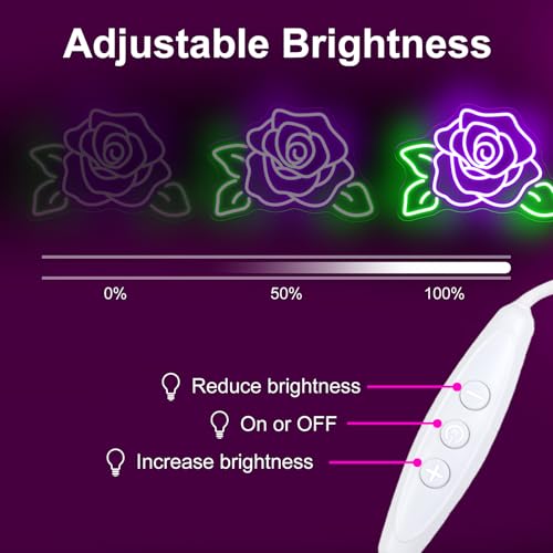 Image of Rose Flower Neon Light Signs for Wall Flower Shop Window, Room, Cafe Art Decorative Lady Gift Wedding Bachelorette Party Bridal Banquet Background Decor Sign, 15.7 inchx10.8 inch, Purple