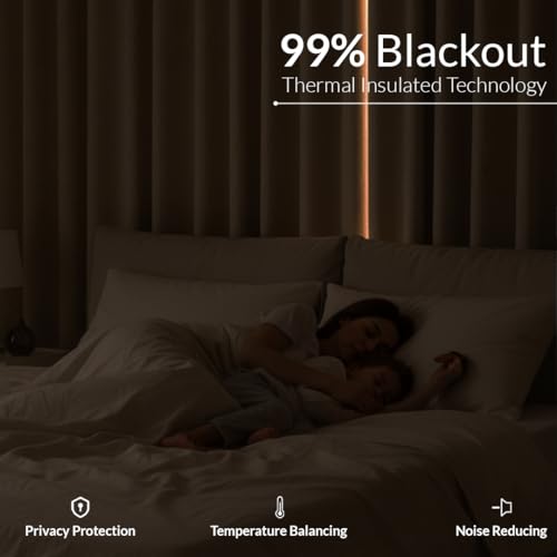 Image of HOMEMONDE 100% True Blackout Curtains Customize Size - 1 Piece Curtain, Embossed Panels Light Block Thermal Insulated & Noise Reducing Room Darkening Curtains (Beige)
