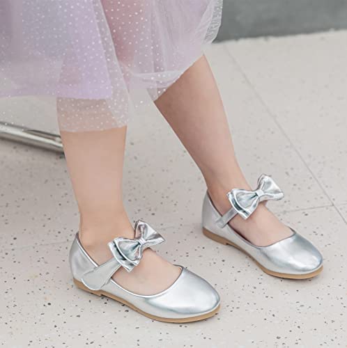 Kkdom Girl's Mary Jane Dress Shoes Ballerina Flats School Party Wedding Shoes For Toddler/Little Kid/Big Kid Silver #TOP2