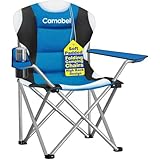 Camabel Folding Camping Chairs Oversized Heavy Duty 400 LBS Sturdy Beach Chair Portable Outdoor Lawn Chairs High Padded Back with Cup Holder Carry Bag for Sporting Hiking Picnics Fishing Concerts Blue
