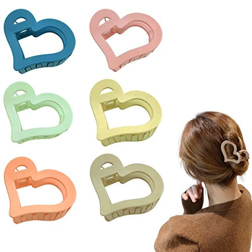 6 Pack Medium Hair Claw Clips,Matte Hair Jaw Love Heart Hair Clips For Thin Hair Thick Hair, Plastic Non-Slip Hair Claw Hair Grip Hair Styling Accessories For Women And Girls #TOP16