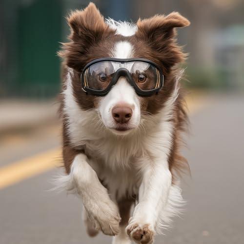 Fohuanky Hundebrille für mittelgroße und große Rassen, Verstellbarer Riemen, UV-Schutz, Brille für Golden Retriever, Labrador, Deutscher Schäferhund, Boxer (Transparent)
