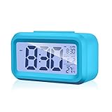 Alarm Clock Digital Large LCD Display Battery Operated Modern Portable Morning Sensor Smart Snooze Back-light Multi-function Clock Time Date Month Temperature Fits for Office Bedroom Dormitory Travel