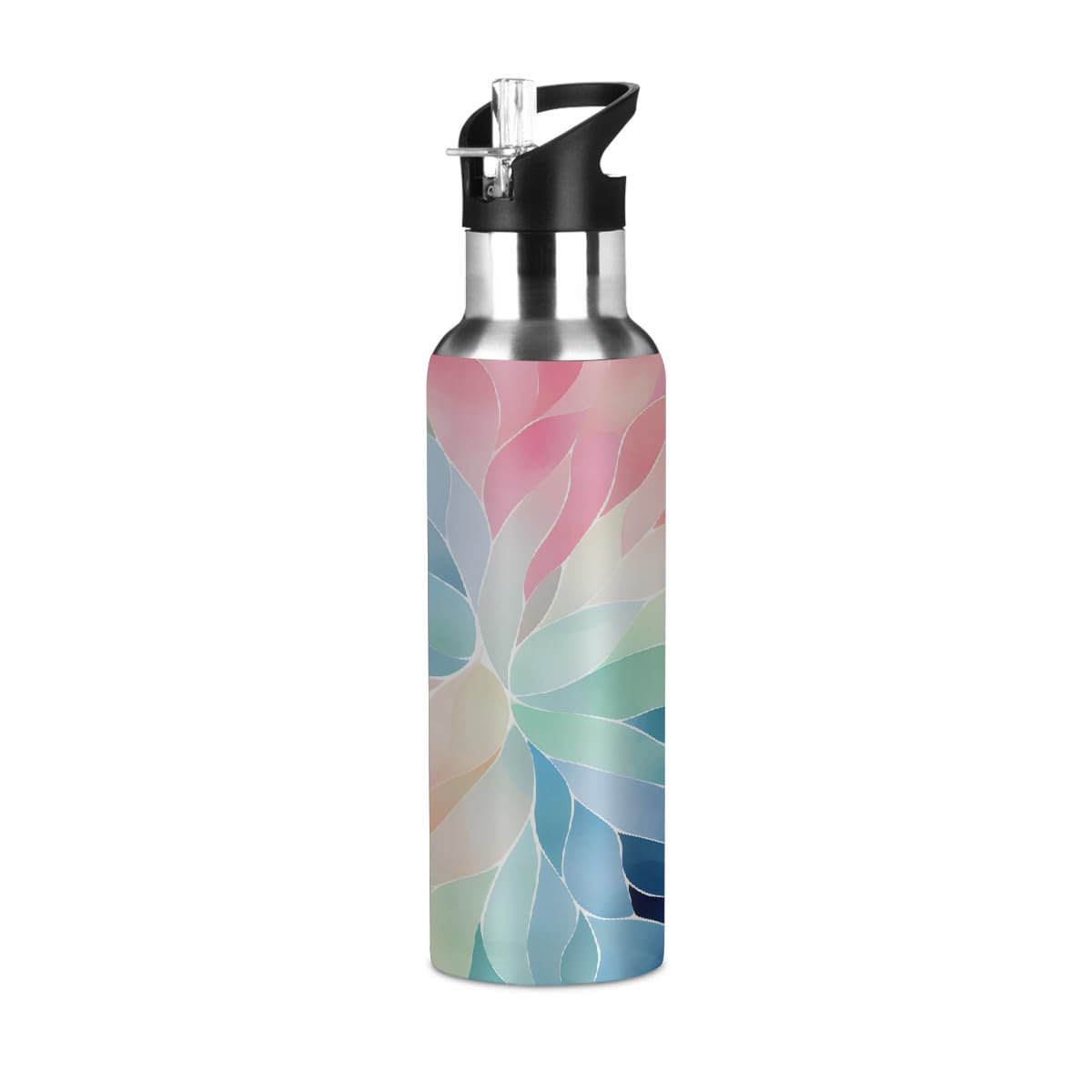 Mexpekil 20oz Thermal Flask, Watercolor Rainbow Flower Stainless Steel Insulated Water Bottle with Straw, Leakproof Sports Bottle for Gym, Travel, Workouts โ image 1