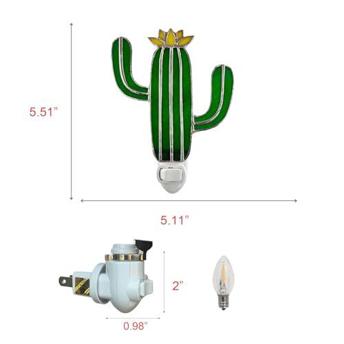 Image of CHEZBABY Stained Glass Night Light Plug into Wall Lamp Decorative Accent Nightlight for Hallway Bedroom Bathroom Kitchen Nature Themed Home Decor (Cactus)