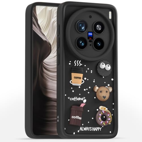 Image of Pikkme Back Cover for Vivo X200 Pro 5G | 3D Bear Silicone Cute & Fun Coffee Cartoon | Full Body Protection Bumper Case (Black)