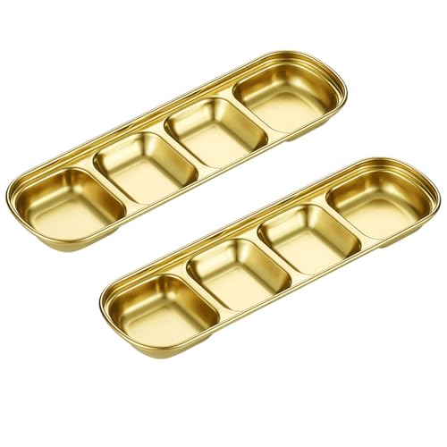 TrekSky ディップボウル バーベキューディップソース皿 お皿 醤油 薬味 仕切皿 小 漬物 キムチ 涼菜 醤油調味料 304ステンレス スパイス 酢 韓国料理 焼肉 焼き肉 家庭 旅館 飲食店 業務用 韓国食器 可食洗機対応 (金,J) [並行輸入品