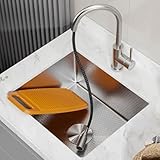 【Cuve Profonde Antiéclaboussures】: La cuve de 22 cm de profondeur empêche efficacement les éclaboussures d'eau, préservant ainsi la propreté des plans de travail et des sols. Le canal d'évacuation en forme de X au fond assure une évacuation rapide de l'eau, éliminant toute accumulation et offrant une utilisation plus fluide