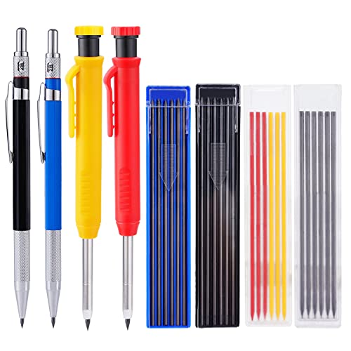 Mechanical Carpenter Pencils - 4 Pieces Solid Carpenter Pencil with 40 Pcs Refills Built-in Sharpener Marker Marking Tools for Drafting Construction Woodworking