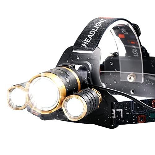 LETOUR Headlamp, Bright 6000 Lumen Rechargeable headlamp Cree T6 LED Headlamp, Waterproof Flashlight with Zoomable Headlight, Adjustable Work Head Lamp for Camping, Running, Hiking