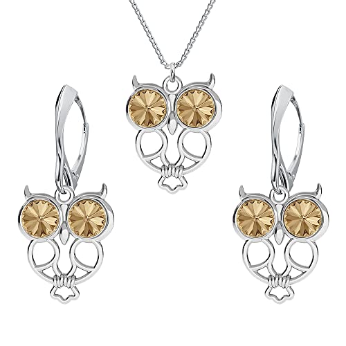 Boucles D'oreilles Femme Argent 925 Hibou - Collier Femme - Une Parure de Bijoux Pour Vous - Bijoux Femme avec Boite Cadeau - Boucles D'oreilles et Pendentif...
