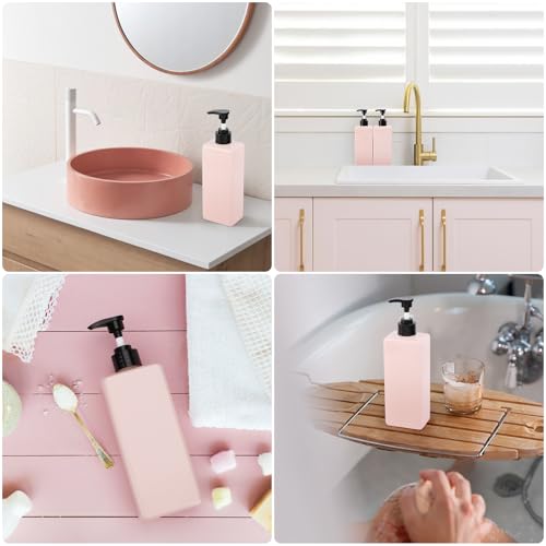 Image of Segbeauty 16.9oz Soap Dispenser Refillable, 2pcs Pink Shower Lotion Bottles with Labels, 500ml Plastic Square Shampoo and Conditioner Bottles for Bathroom, Empty Hand Dish Soap Dispenser for Kitchen