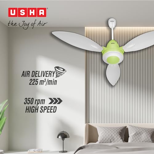 Image of USHA Bloom Lily Glow BLDC Ceiling Fan with 3-Mode Underlight | RF Remote | 100% Copper Motor | Whisper-Quiet |Dust-Resistant |BEE 5 Star Rated |3-Year Motor & 2-Year PCB Warranty | White & Light Green