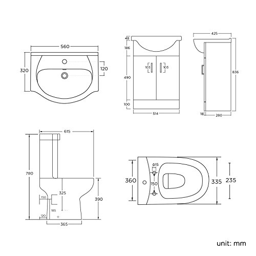 Unità da bagno combinata, costituita da mobiletto