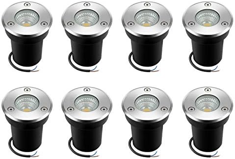 Junview 8Pack Landscape Lights LED Well Lights 6W 12V-24V Ground Lights IP67 Waterproof Low Voltage Landscape Lighting for Driveway, Deck, Step, Garden Outdoor Lighting (Warm White)
