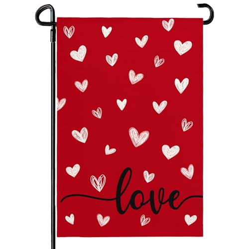 Happy Valentines Day Garden Flags 12x18 Inch Double Sided Love Hearts Holiday Decoration for Anniversary Wedding Yard Outside Outdoor