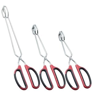 Stainless Steel Kitchen Scissor Tongs Set for Cooking, Grilling & Serving, 3-Piece with Red Handle (10/12/16 Inch)