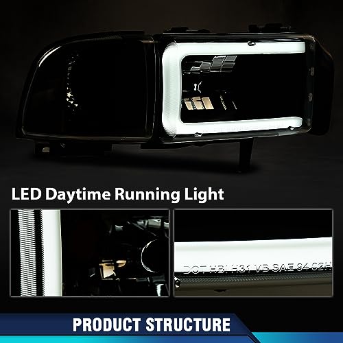 PIT66 Pair Headlight LED Light Strip w/o Bulbs Compatible with Dodge Ram 1500 1994-2001/Ram 2500 3500 1994-2002 (Not Fit Sport & Ram Van Model) Headlamps Clear Lens Black Housing Clear Refelector - Image 4