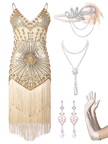 RRYIO Women's Flapper Dresses 1920s,Great Gatsby Dresses Sequin Fringe Cocktail