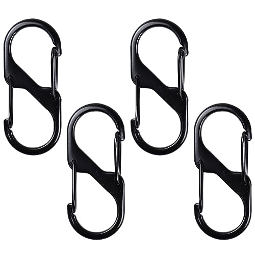 Lot de 4 mousquetons pour porte-clés, boucle de verrouillage de 5 cm, clip porte-clés en forme de S, double crochet pour camping, voyage, randonnée