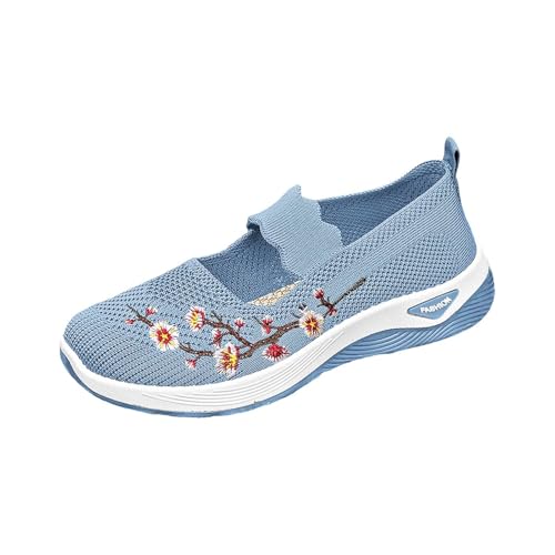 Zapatillas deportivas para mujer, de ajuste ancho, de malla, ligeras, transpirables, con soporte de arco, suela suave, antideslizantes, ortopédicas, azul claro, 38.5 EU