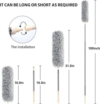 Image of Cleaning Brush Feather Microfiber Duster with Extendable Rod Dust Cleaner Fit Ceiling Fan Car Home Office Cleaning Tools (Multicolour)
