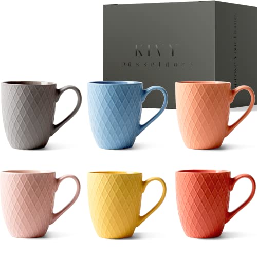 KIVY Tazas Grandes de Café [6x400 ml] - Con Asa Grande - Tazones Desayuno - Juego de Tazas Moderno - Coffee Mug
