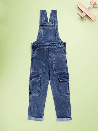 Image of KiddoPanti Unisex Denim Dungaree Pant With Cargo Pockets