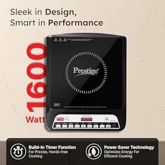 Prestige PIC 20 1600 Watts Induction Cooktop | 4KV Surge Protection | 8 Preset Indian Menu Options & Timer | Soft Touch Button | Easy to Clean | Portable | Black | 1Y Warranty | BIS