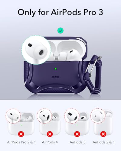 Image of ESR for AirPods Pro 3 Case (2025), Compatible with Airpods Pro 3rd Generation (USB-C Cable), Magnetic Lid, MagSafe Ready, Powerful Drop Protection, Cyber Series, Purple