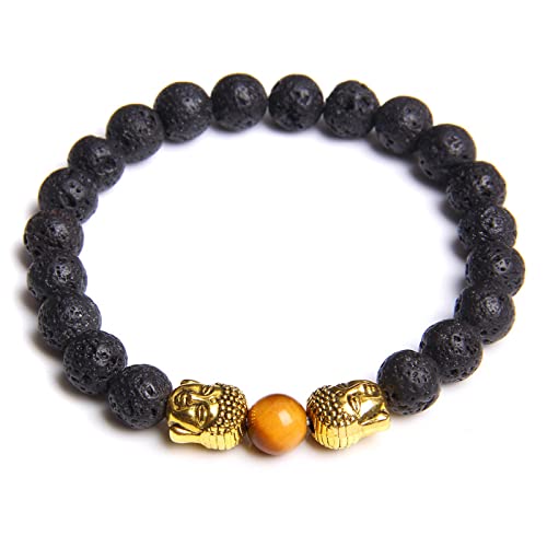 Bracelet perles de pierre d'agate naturelle et oeil de tigre élastique
