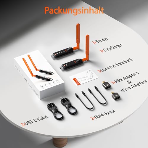 2026 AIMIBO Wireless HDMI Transmitter and Receiver, Funkübertragung auf bis zu 6 TVs (50m), 4K Input 1080P@60Hz mit 5dBi Antennen & Geringer Latenz für Laptop/PC/TV Box auf mehrere TV/Monitor/Beamer