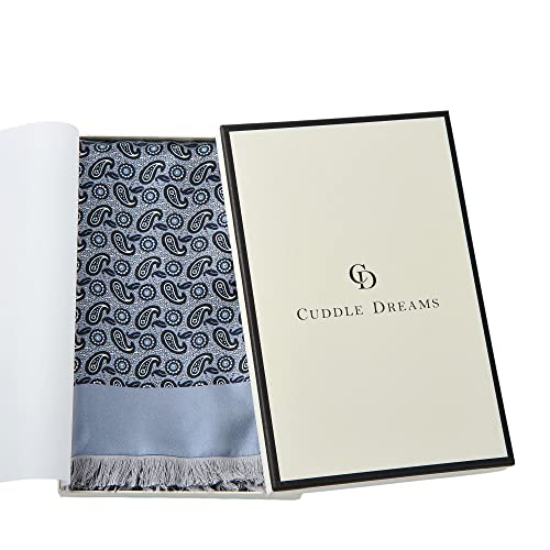 Cuddle Dreams Luxurious Men's Silk Scarves For Winter, 2-Layer Design, Silk Charmeuse Facing With Brushed Lining (Paisley Silver), One Size #TOP6