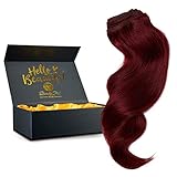 Beauty Full Hair Clip in Extensions Echthaar 55cm 100g Weinrot | Haarverlängerung Echthaar Clip In | Lang & Voluminös | Echthaar Extensions für einen natürlichen Look | Echthaar Extensions Clip