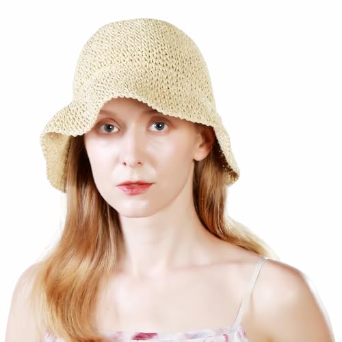 Sombrero de paja plegable para verano beige miniatura 6