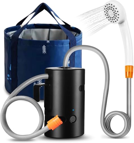 koopsmate Ducha portátil al aire libre, IPX7 resistente al agua, con luz LED, batería de 4400 mha, carga USB, bomba de ducha eléctrica+bolsa de agua de 20 l, adecuada para senderismo, mochilero