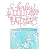 1パック Baby It's Cold Outside ケーキトッパー グリッター ウィンターワンダーランド ケーキピック 冬 アナと雪の女王 ベビーシャワー ケーキデコレーション 誕生日 アナと雪の女王 クリスマス ウェディング デコレーション パーティー用品 ピンク