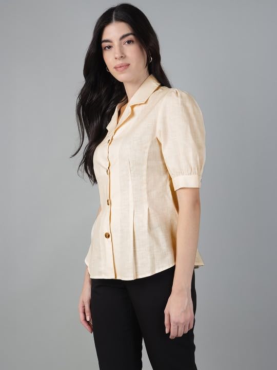 Image of Hancock Women Solid Lapel Collar Regular Fit Formal Shirt