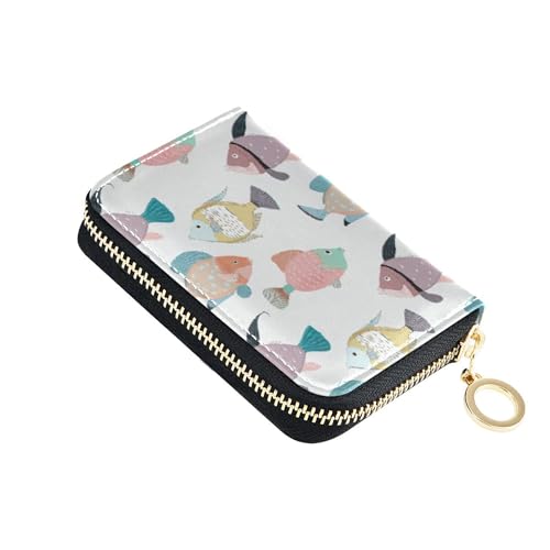 Burbuja Modern Fishes Credit Card Holder for Women Men RFID Blocking, Leather Accordion Zipper Card Case Wallet 11 Slots
