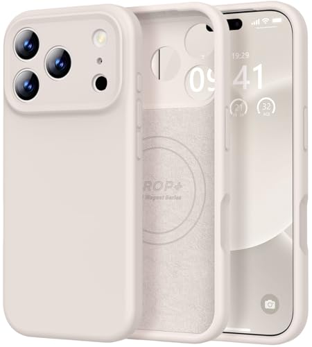 Vooii Magnetic for iPhone 17 Pro Max Case, Compatible with Magsafe (Premium Liquid Silicone) (Integrated Camera Control Button) Full Body Protective Anti-Scratch Microfiber Lining 6.9 inch, Stone