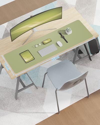 Image of AFIING Leather Desk Pad Protector,Mouse Pad,Office Desk Mat, Non-Slip PU Leather Desk Blotter,Large Desk mat,Waterproof Keyboard mat for Office /Home /Decor (Olive Green,55 inch inch x 17 inch inch)
