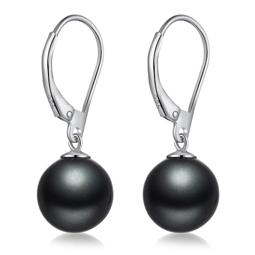 Orecchini Perle Argento Sterling 925 Orecchini Pendenti Leverback Perle per Donna Perla Gioielli Regali Perla Ggrigio Scuro 10 mm