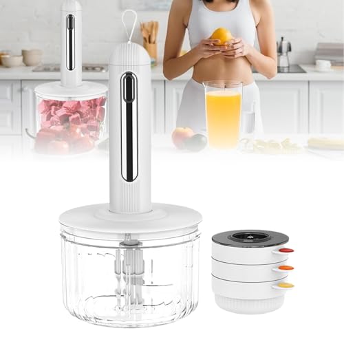 Procesador De Alimentos Inalámbrico Tipo C - Recipiente De Vidrio De 1,5 L + 3 Minivasos - Picadora De Carne Y Verduras Eléctrica Para Frutas, Frutos Secos Y Salsas - Portátil Y Recargable ,White