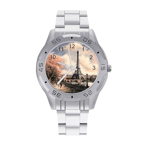 BVKWNTSA Élégante Montre à Quartz analogique pour Homme avec Bracelet en Acier Style Vintage Tour Eiffel Paris Montre élégante à Quartz analogique...