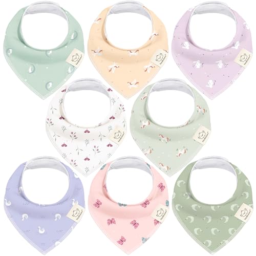 Image of KeaBabies 8-Pack Organic Baby Bandana Bibs for Girls - Super Absorbent Triangle Baby Bibs for Drooling and Teething Infant, 100% Cotton Extra Soft for Newborn, Infant 0-36 Months (Lunaris)