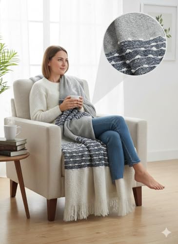 Image of Super Soft Fluffy Plaid Throw Blanket 100% Arcylic Cashmere Like- Bedspread for Living Room, Sofa, Couch, Picnic | 60 x 70 inch
