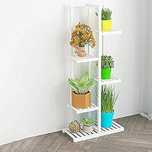 JY&WIN Scaffale per Piante in bambù a 5 Livelli Multi Mensole in Legno Scaffale per Fiori Bonsai Espositore per Balcone Soggiorno Giardino da Giardino Interno all’aperto-Bianco 18x9x41 (45x22x103cm