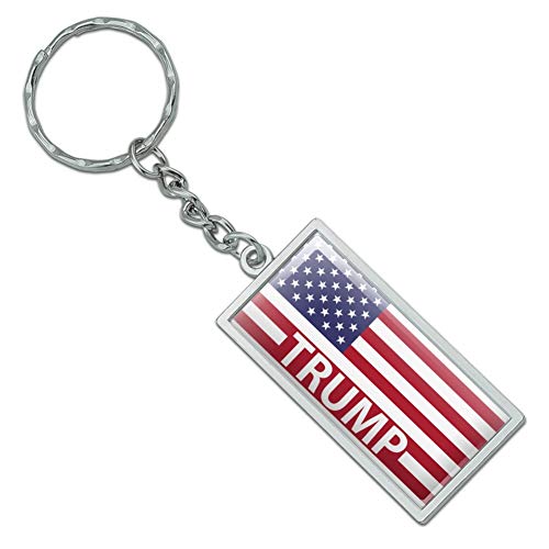 GRAPHICS & MORE Rectangle President Trump American Flag Keychain in Chrome Plated Metal