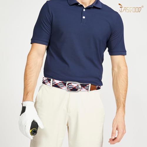 Image of JASGOOD Stretch Belt for Men, Men Women Elastic Woven Braided Belt 1 3 /8 Casual Belt Golf Belt for Jeans Pants